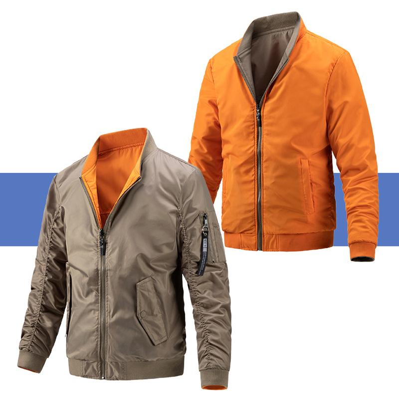 Mens Casual Stand Collar Cotton Reversible Zipper Long Sleeve Jacket 45623764M