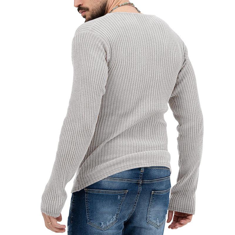 Mens Casual Solid Color V-Neck Long Sleeve Knitwear 93625426Y