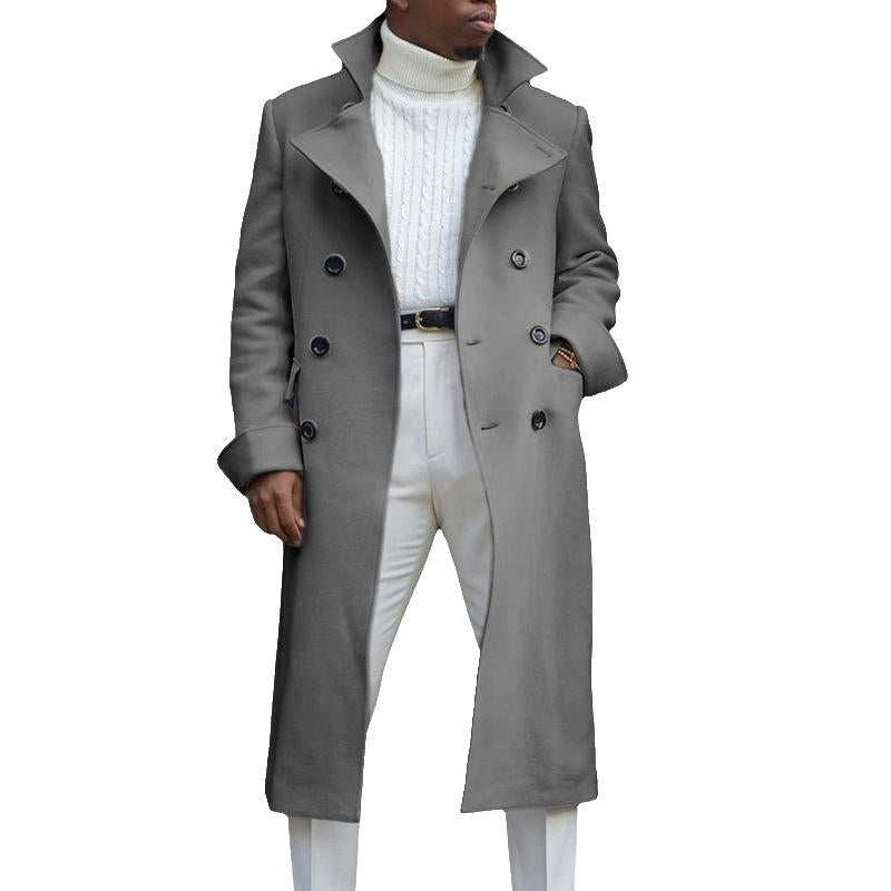 Mens Solid Color British Double Breasted Extended Coat 12520094X