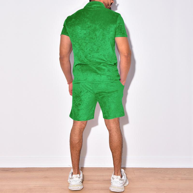 Mens Solid Lapel Short Sleeve Polo Shirt And Shorts Set 28691834Z