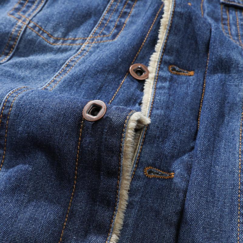 Mens Vintage Warm Fleece Lapel Multi Pocket Denim Vest 36995725Y