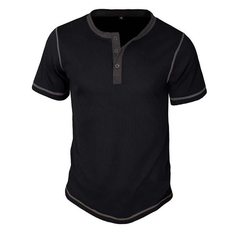 Mens Vintage Waffle Colorblock Short Sleeve Henley T-Shirt 19376028X