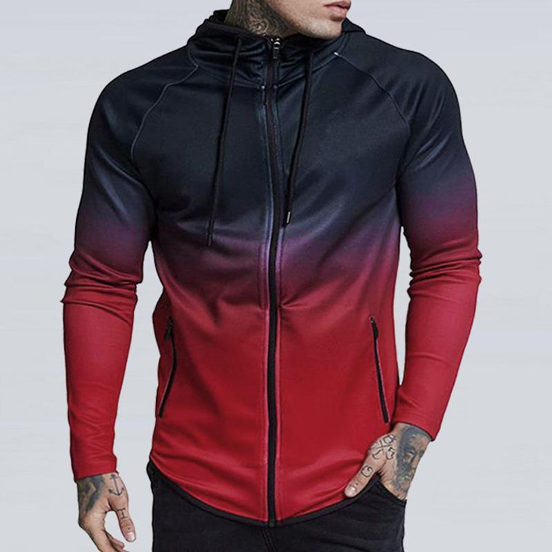 Mens Casual Gradient Print Hooded Zipper Long Sleeve Sports Jacket 24998241M