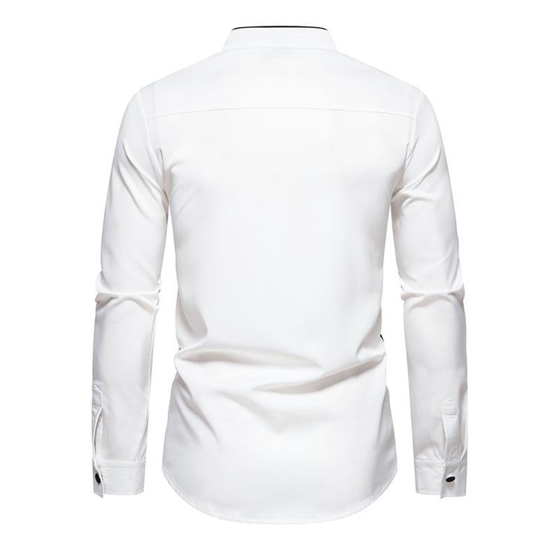 Mens Casual Henley Collar Color Block Long Sleeve Shirt 48534072Y