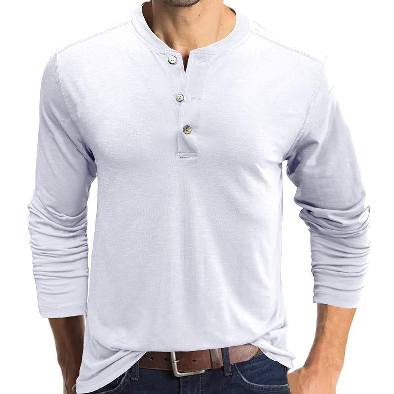 Mens Casual Solid Color Henley Collar Long Sleeve T-Shirt 75076010Y