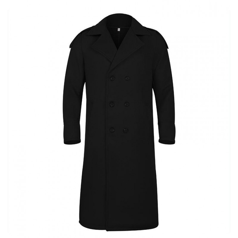 Mens Turn-down Collar Double Breasted Solid Long Coat 63857145Z