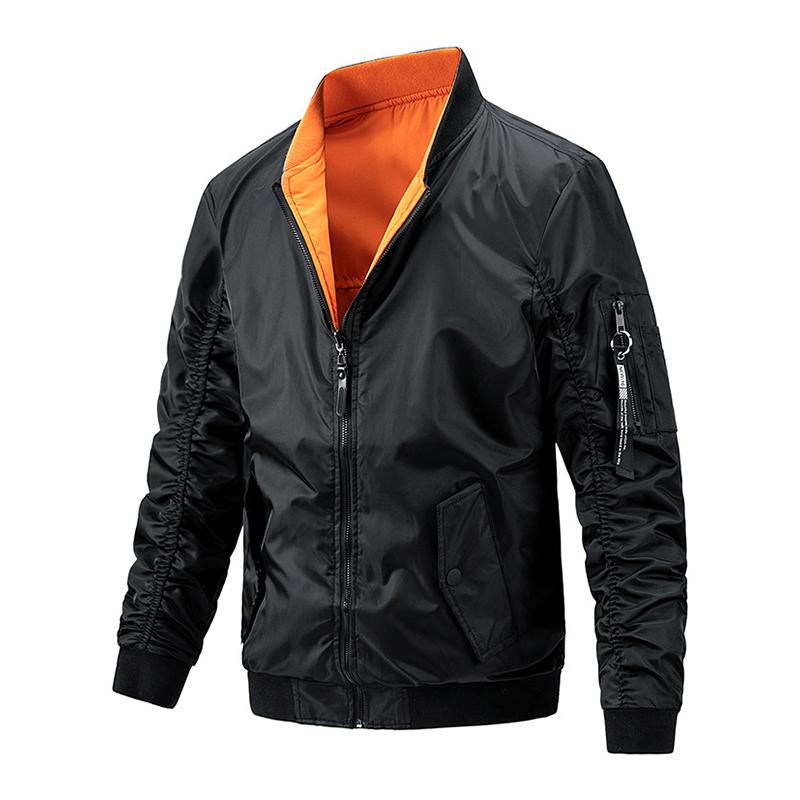 Mens Casual Stand Collar Cotton Reversible Zipper Long Sleeve Jacket 45623764M