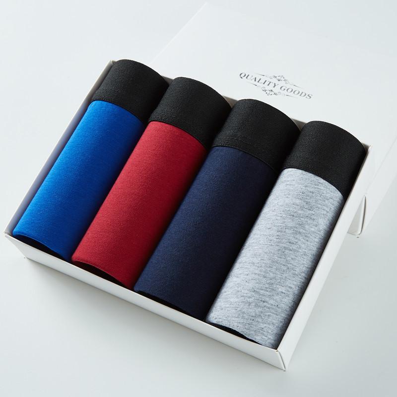Mens Underwear 4 Pcs Solid Cotton Boxer Briefs Set 96908941