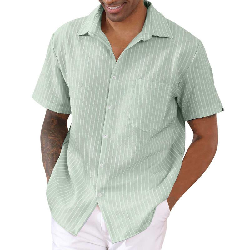 Mens Casual Striped Lapel Short Sleeve Shirt 16715565X