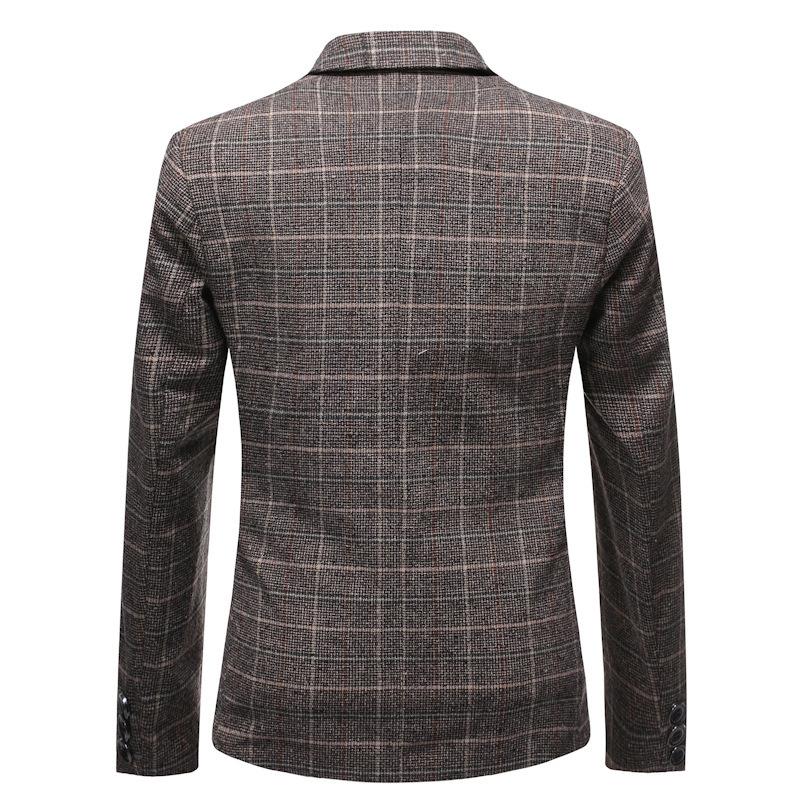 Mens Business Check Lapel Long Sleeve Blazer 68348878Y