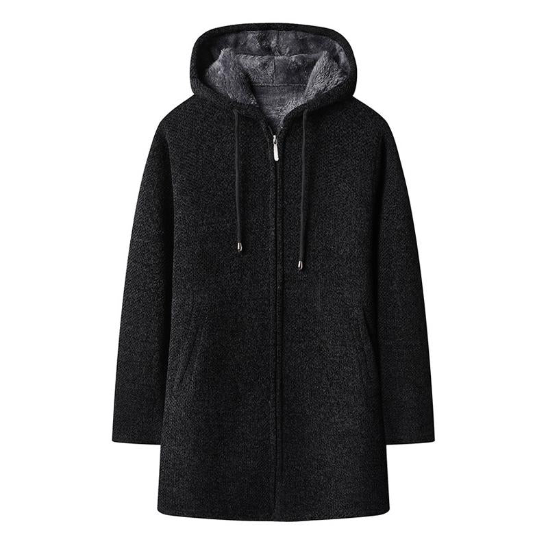 Mens Mid-length Fleece Thickened Hooded Knitted Coat 42966572X