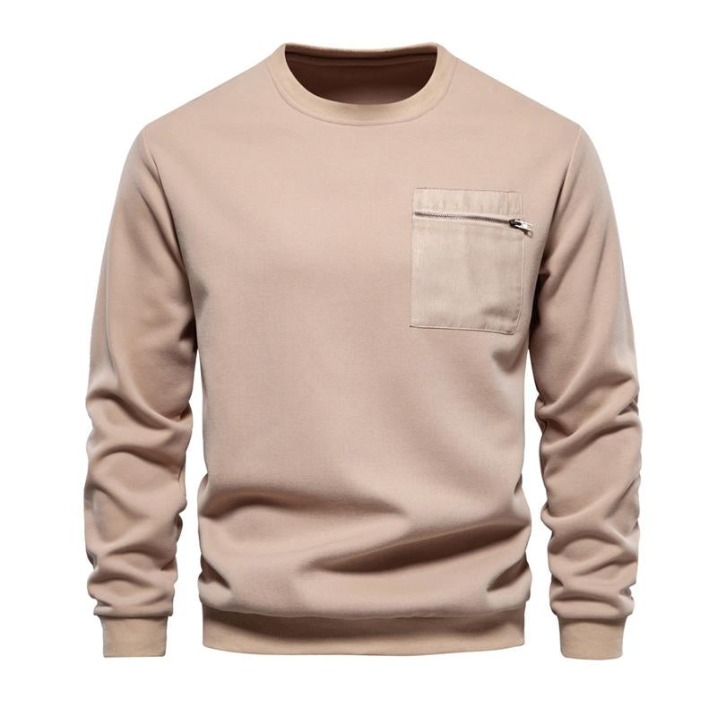 Mens Loose Solid Color Chest Pocket Round Neck Long Sleeve Sweatshirt 15670205Y