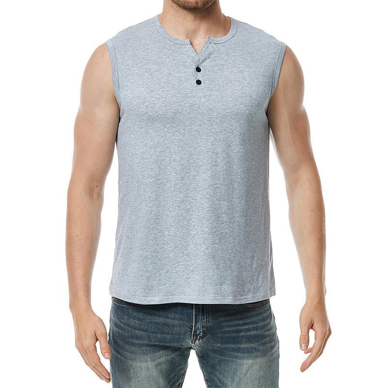 Mens Casual Solid Color Sports Slim Cotton Blend Tank Top 83630157M