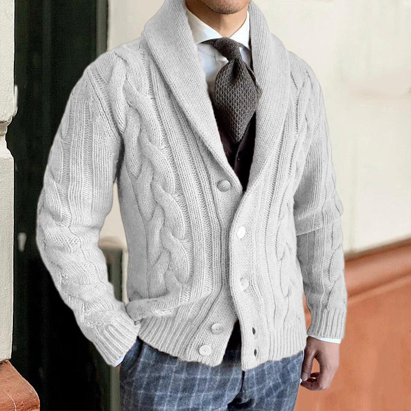 Mens Vintage Lapel Single Breasted Cable Knit Cardigan 99011169Z