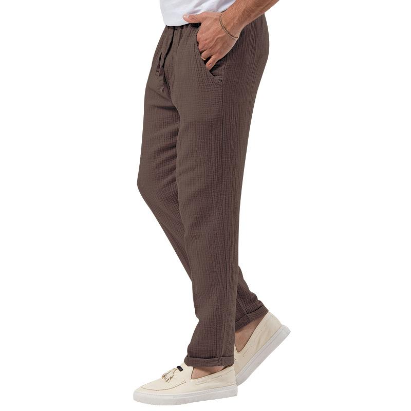 Mens Casual Breathable Solid Color Loose Elastic Waist Trousers 54375023M