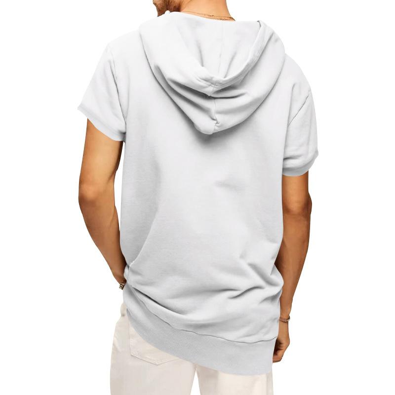 Mens Sports Casual Solid Color Hooded Short Sleeve T-Shirt 67117585Y