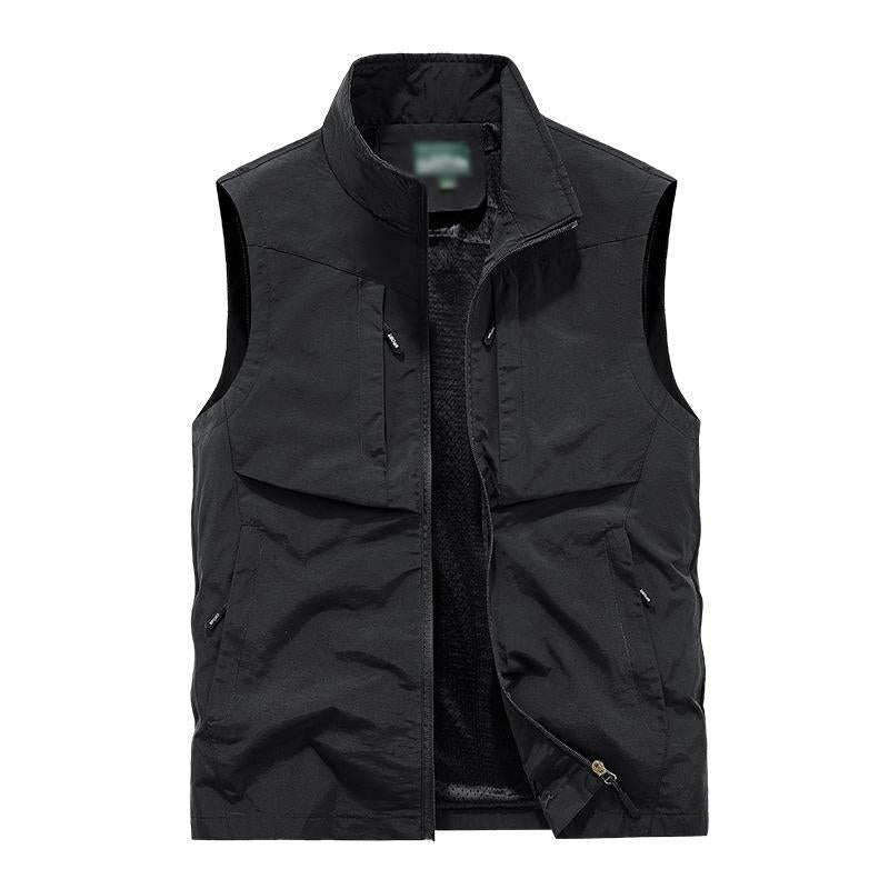 Mens Casual Stand Collar Outdoor Multi-Pocket Breathable Quick-Drying Vest 79618272M