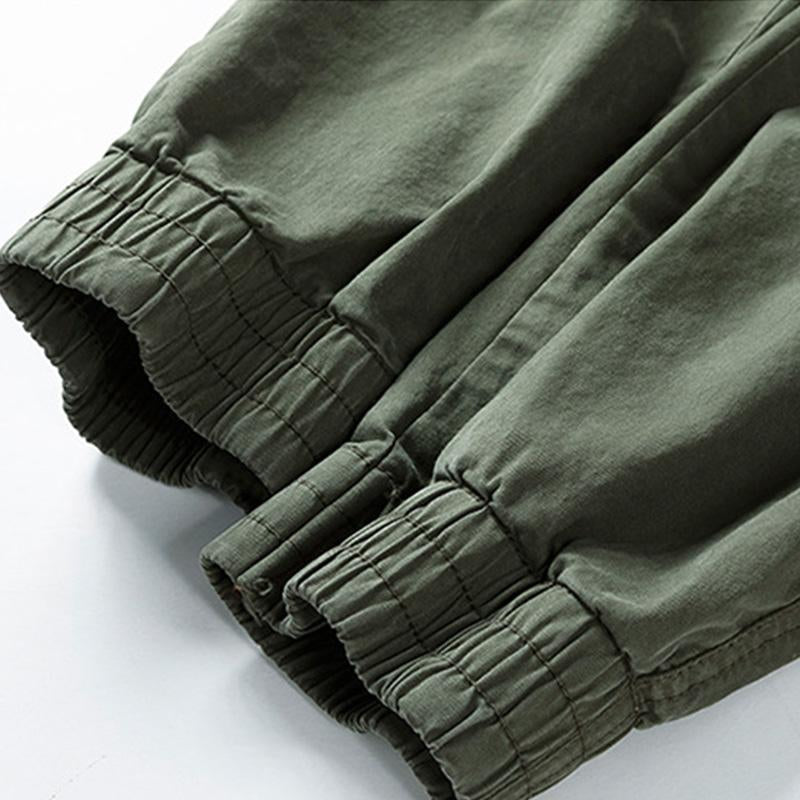 Mens Casual Solid Color Elastic Waist Multi-Pocket Cotton Cargo Pants 76185960M