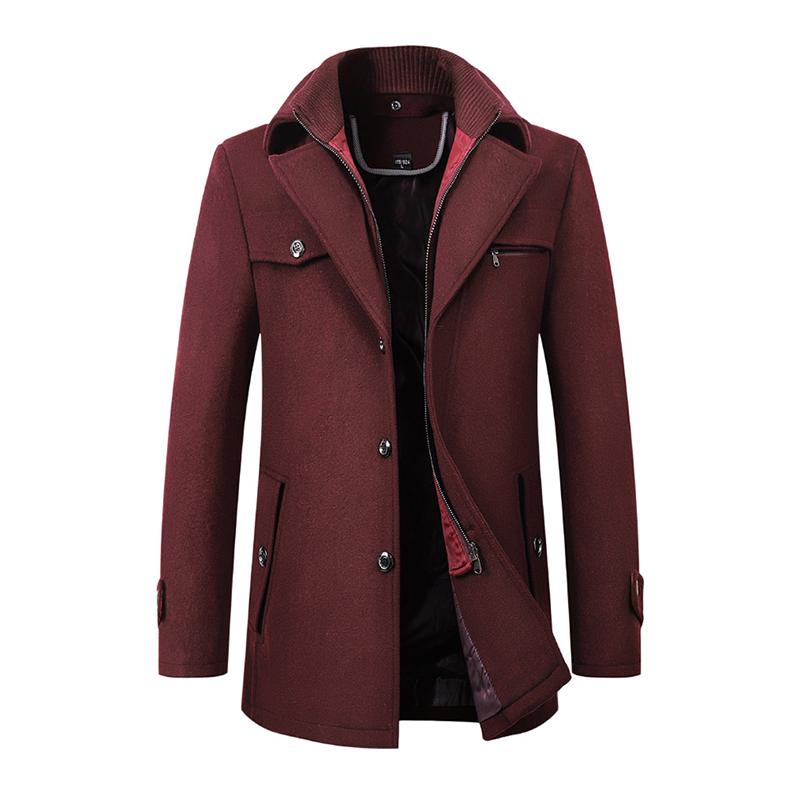 Mens Vintage Woolen Blended Double Collar Zippered Single Breasted Slim Coat 69068984M