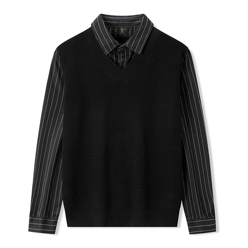 Mens Casual Lapel Fake Two Piece Knitted Vest Pullover Shirt 23541842M