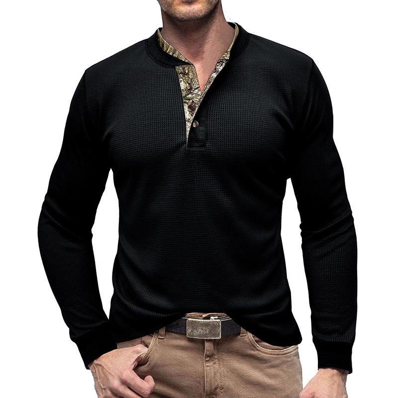 Mens Long Sleeve Outdoor Double Collar Waffle Crewneck Henley 48148003X