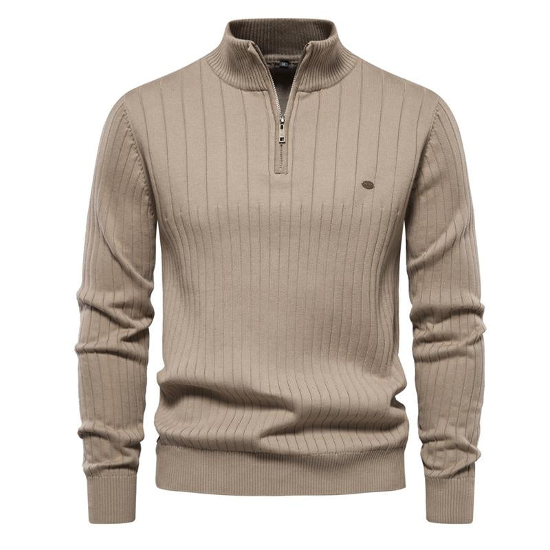 Mens Stand Collar Half Zip Solid Color Pullover Sweater 99789897X