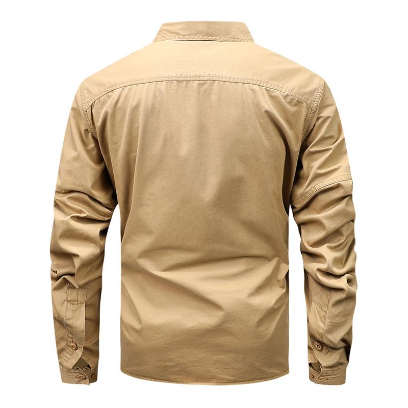 Mens Casual Washed Lapel Multi-pocket Loose Cargo Shirt 10090206M