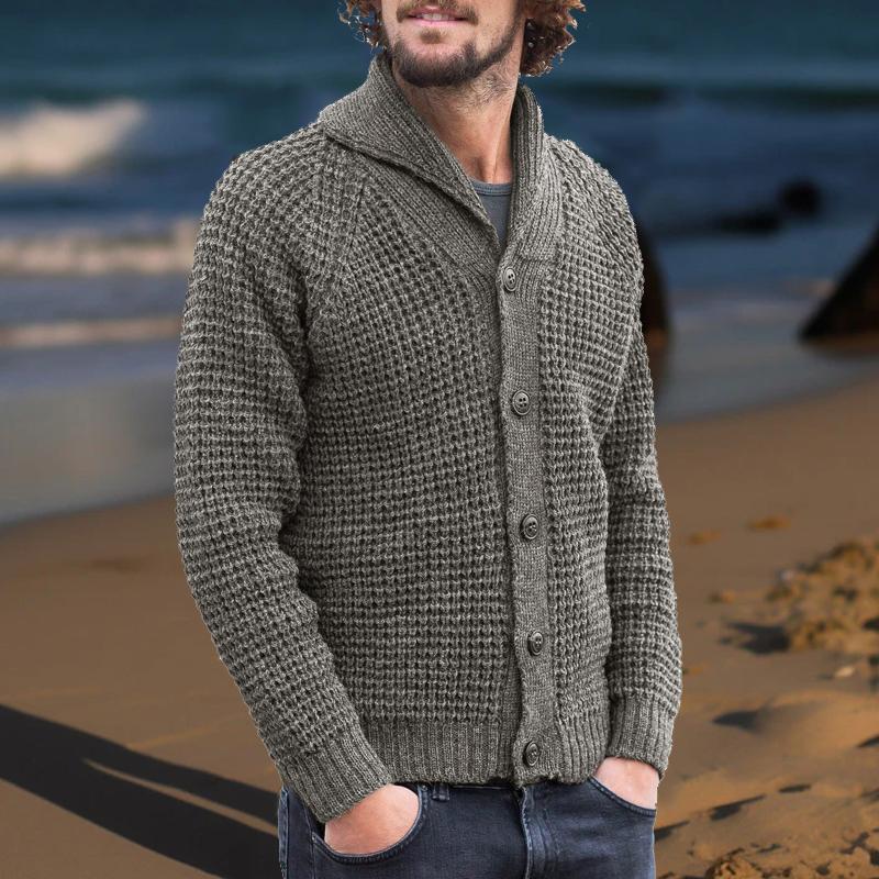 Mens Casual Solid Color Lapel Cardigan 53915985Y