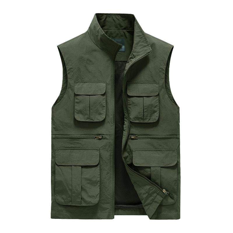 Mens Casual Stand Collar Multi-Pocket Outdoor Quick-Drying Fishing Vest 53522493M