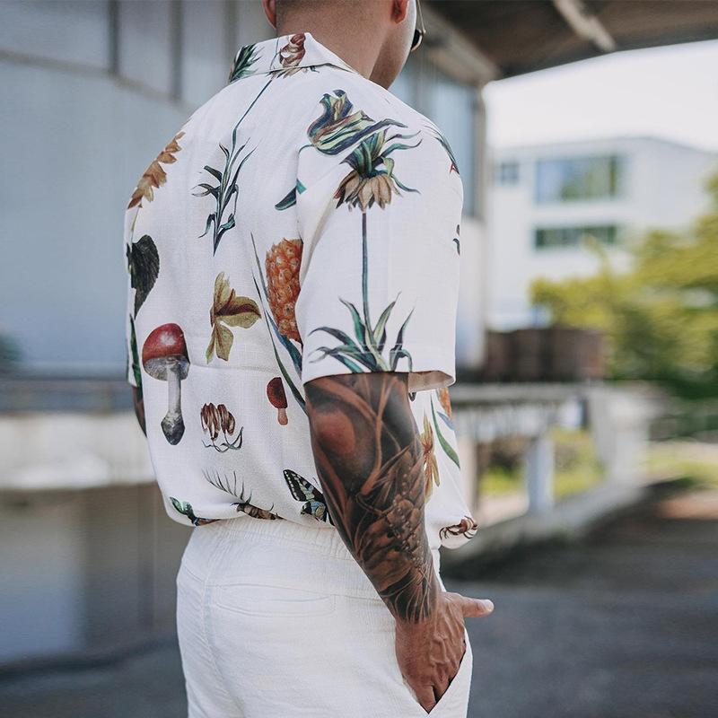 Mens Casual Flower Print Loose Breathable Short Sleeve Shirt 34495128M