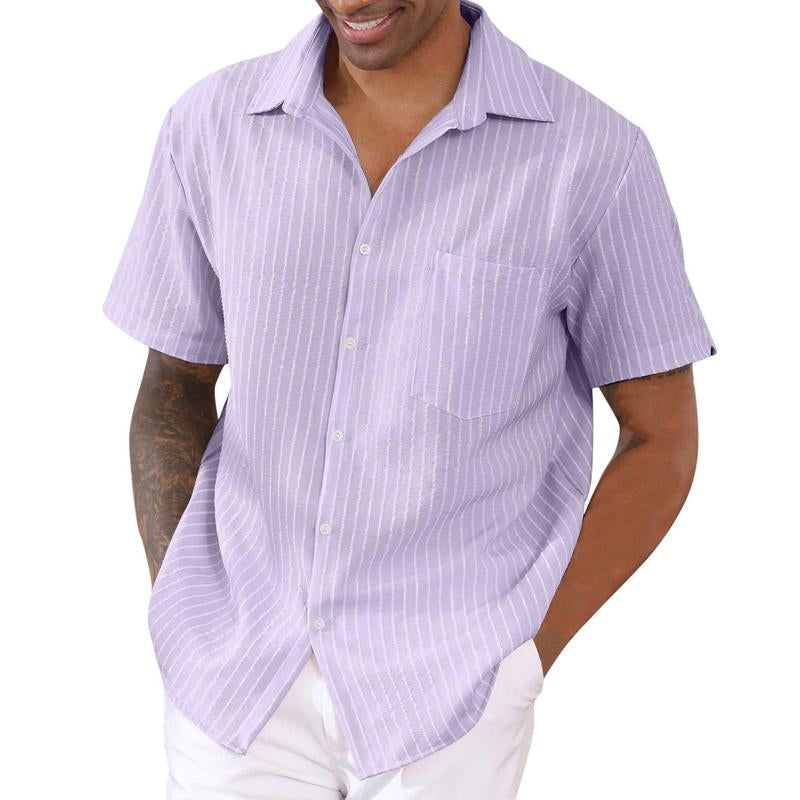 Mens Casual Striped Lapel Short Sleeve Shirt 16715565X