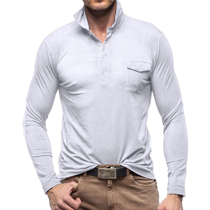 Mens Casual Solid Color Lapel Long Sleeve Polo Shirt 33969571M