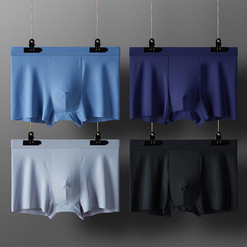 Mens Casual Ice Silk Seamless Antibacterial Quick-Drying Breathable Boxer Underwear 4 Packs 69834814M