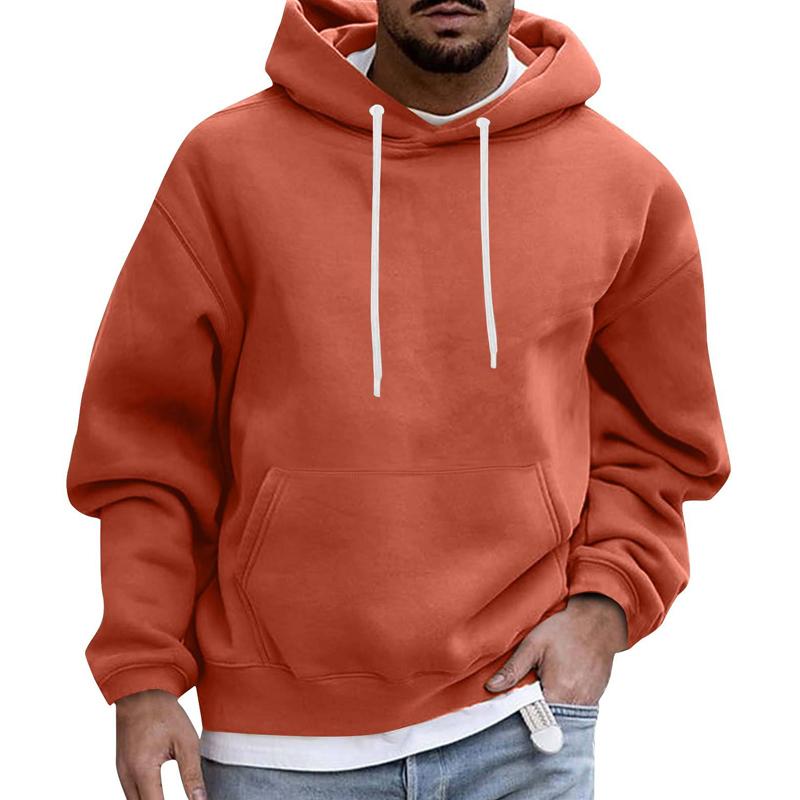 Mens Solid Color Loose Casual Fleece Pocket Hoodie 51863163X