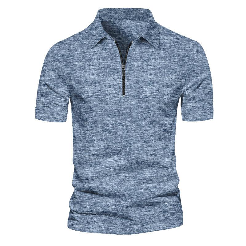 Mens Short Sleeve Zipper Solid Color Polo Shirt 89645806X
