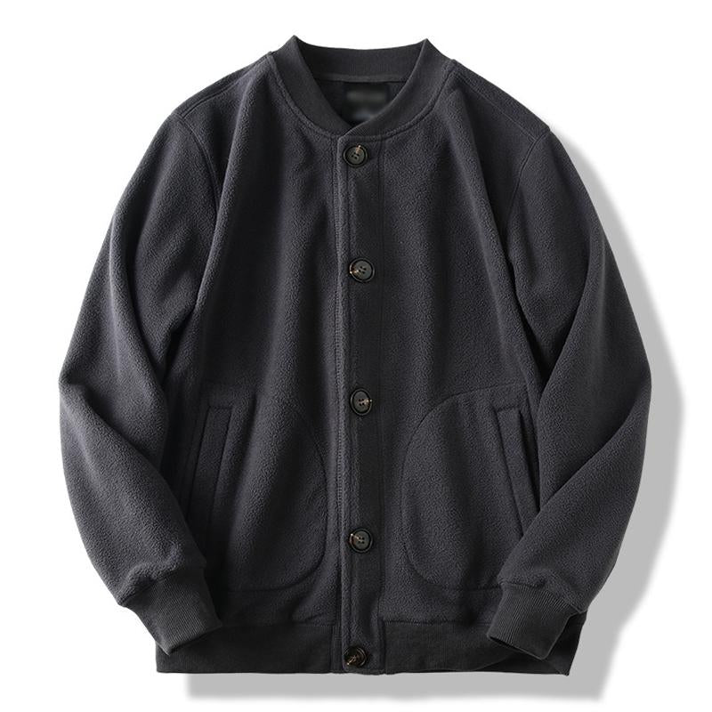 Mens Vintage Casual Solid Color Baseball Collar Warm Loose Thickened Jacket 65150201M