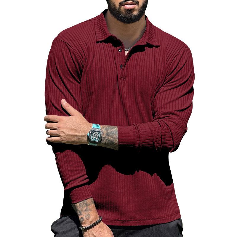 Mens Casual Lapel Solid Color Long Sleeve Polo Shirt 69584762M