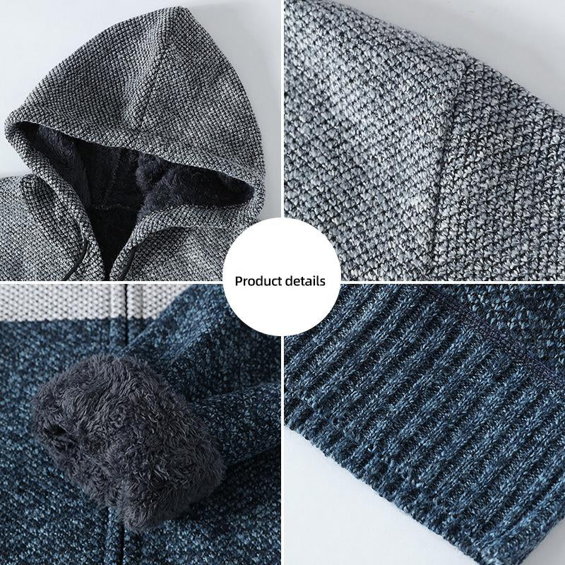 MenS Casual Color Block Plush Warm Hooded Cardigan 80287881Y