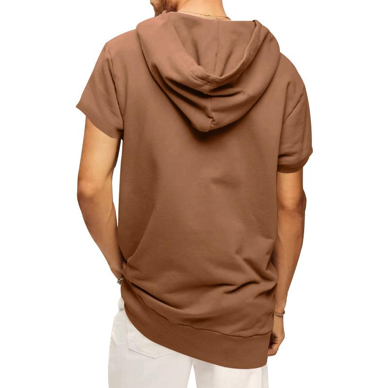 Mens Sports Casual Solid Color Hooded Short Sleeve T-Shirt 67117585Y