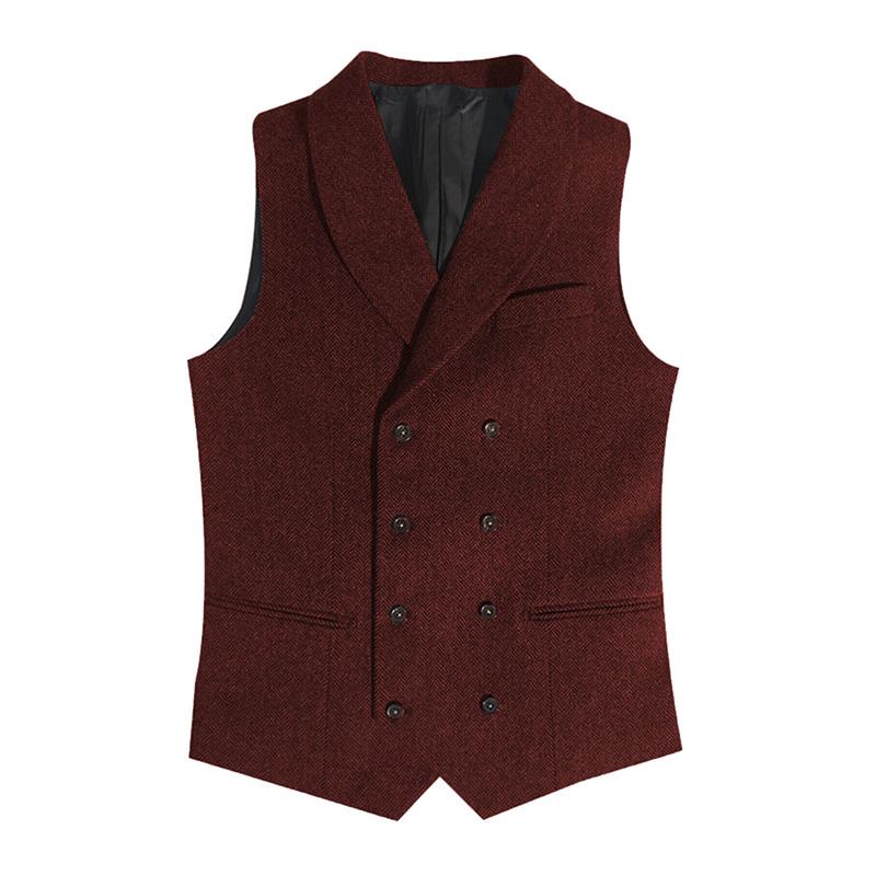 Mens Vintage Lapel Double Breasted Herringbone Slim Fit Suit Vest 66477441M