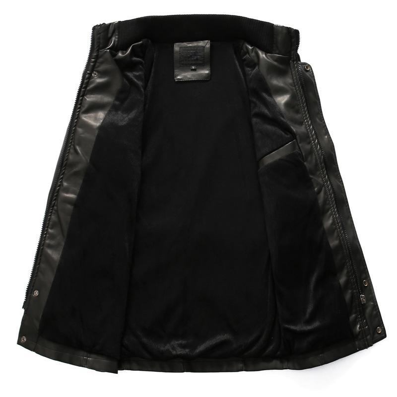 Mens Solid Color Stand Collar Motorcycle PU Leather Coat 24532986X