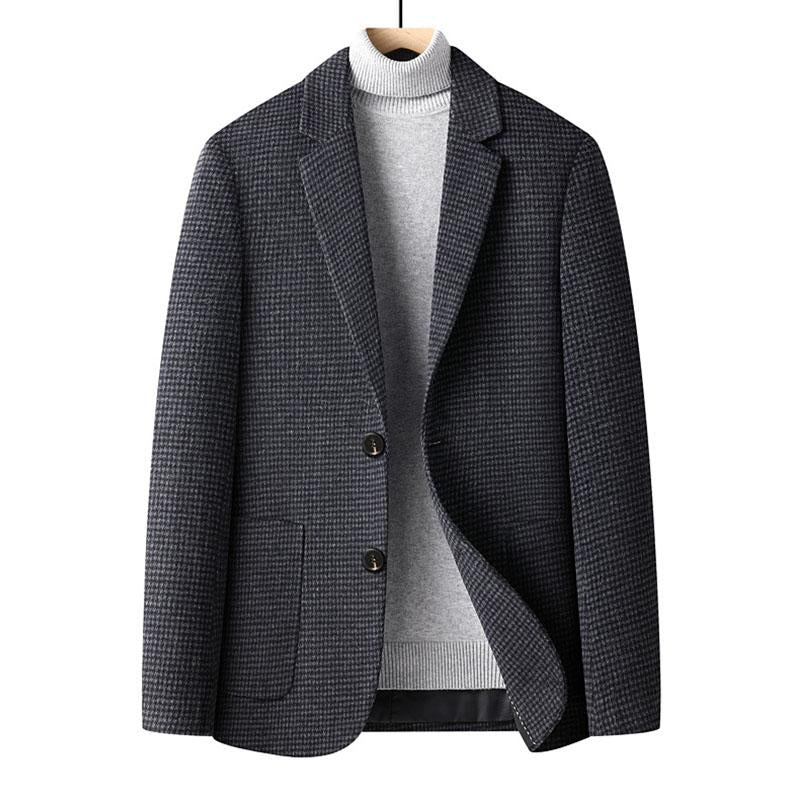 Mens Vintage Wool Blended Thickened Warm Lapel Single-Breasted Blazer 76857884M