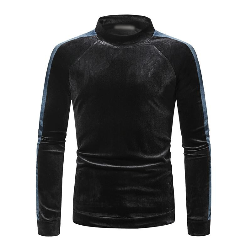Mens Casual Turtleneck Fleece Warm Colorblock Long Sleeve T-Shirt 04024273M