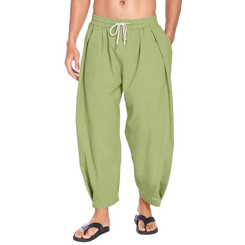 Mens Casual Drawstring Cotton Linen Loose Harem Pants 54003103M