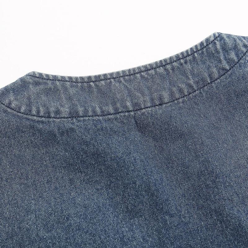 Mens Vintage V Neck Floral Embroidery Loose Denim Vest 60427439M