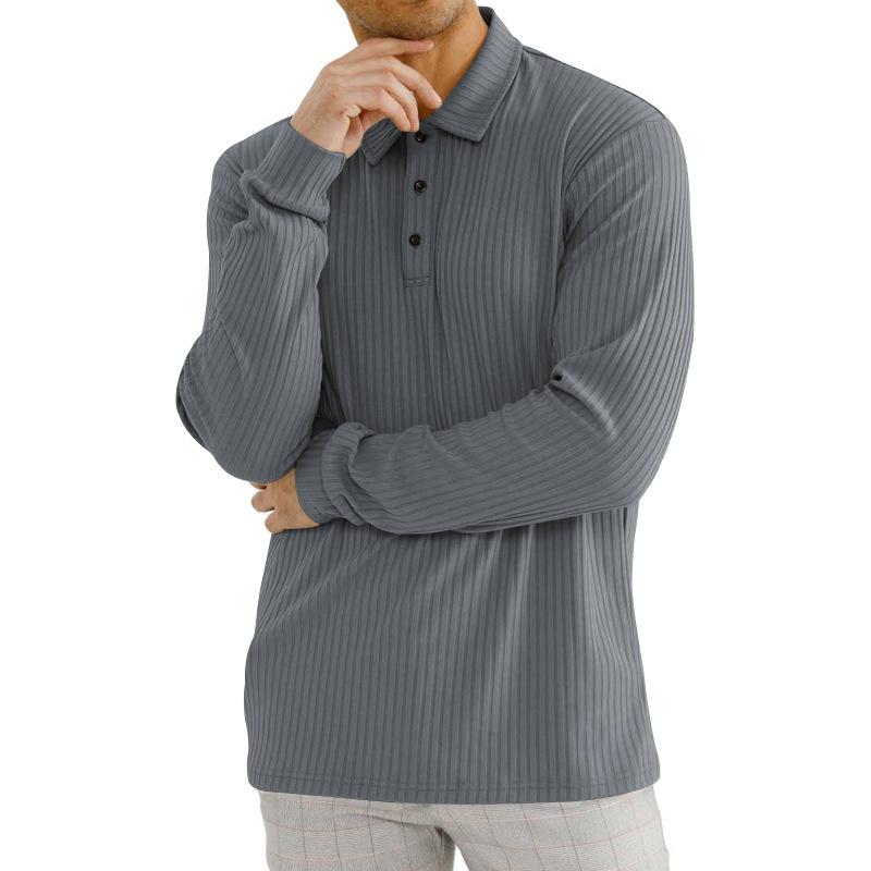 Mens Casual Solid Color Lapel Long Sleeve Polo Shirt 11523451M