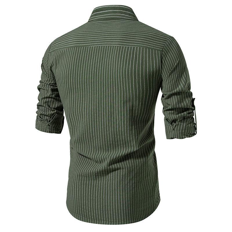 Mens Casual Striped Stand Collar Long Sleeve Shirt 95806899X