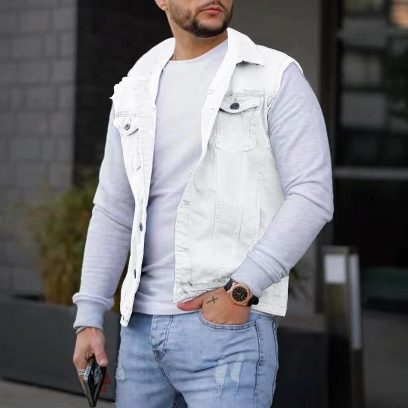 Mens Casual Solid Color Denim Sleeveless Vest 79108674Y