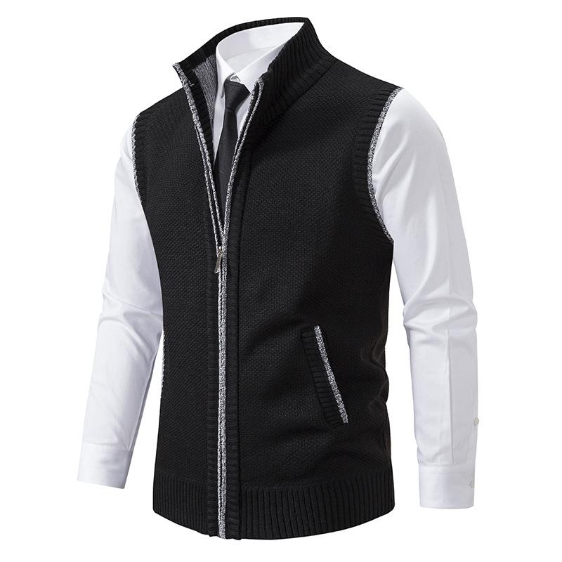 Mens Casual Solid Color Stand Collar Sleeveless Knitted Vest 19972434Y