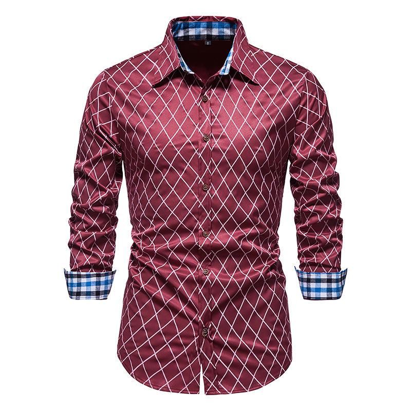 Mens Vintage Plaid Lapel Long Sleeve Shirt 90549321Y